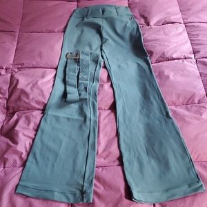 Vintage Bluefish Performax teal green bootcut pants w belt Size M 33.5" inseam